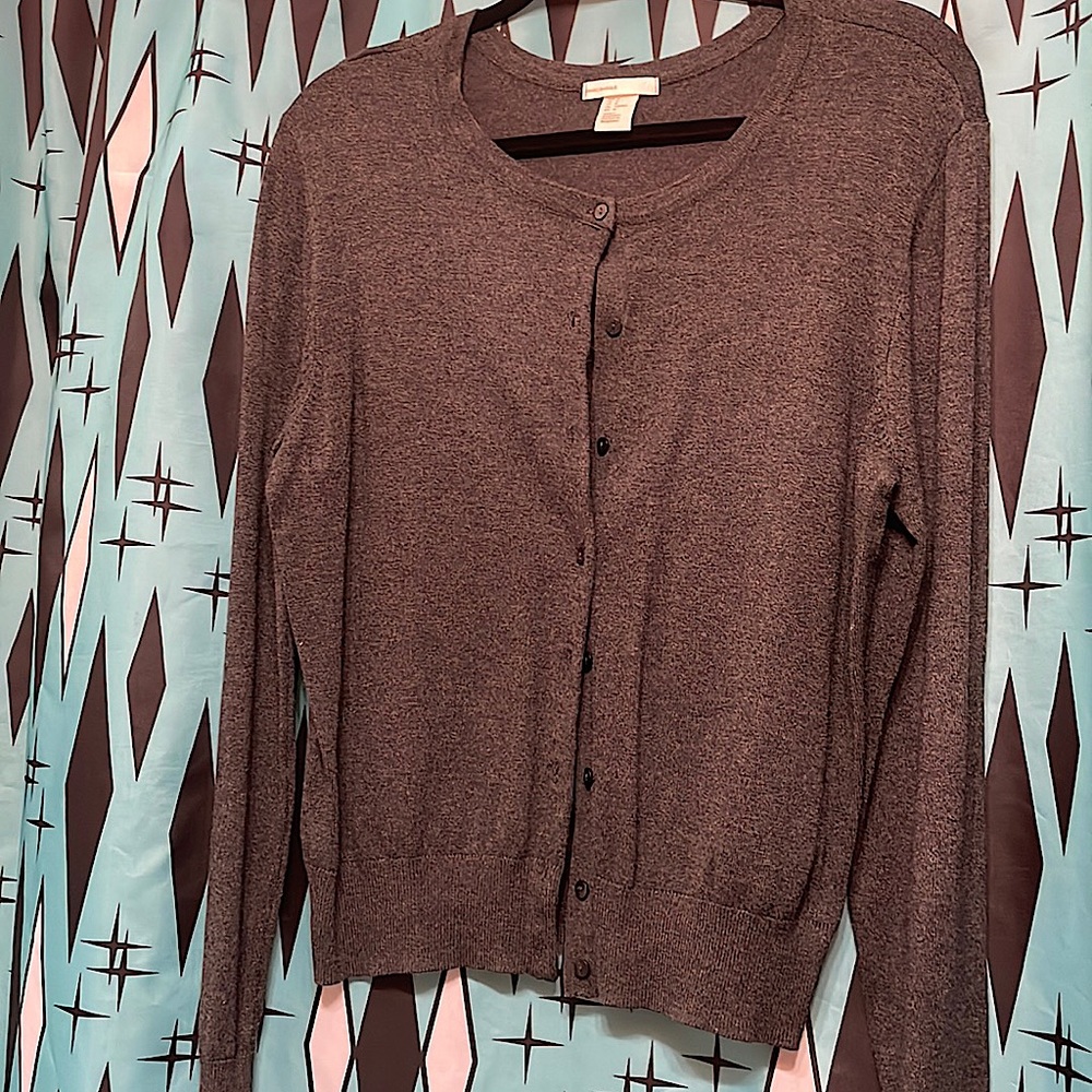 H&M Basics Gray Button Front Crewneck Cardigan sz Med